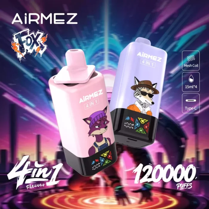 AIRMEZ-FOX-120K-Puffs-4-IN-1-Screen-Low-Nicotine-Bulk-Buy-Original-Rechargeable-Disposable-Vapes-Wholesale0 AIRMEZ-FOX-120K-Puffs-4-IN-1-Screen-Low-Nicotine-Bulk-Buy-Original-Rechargeable-Disposable-Vapes-Wholesale0