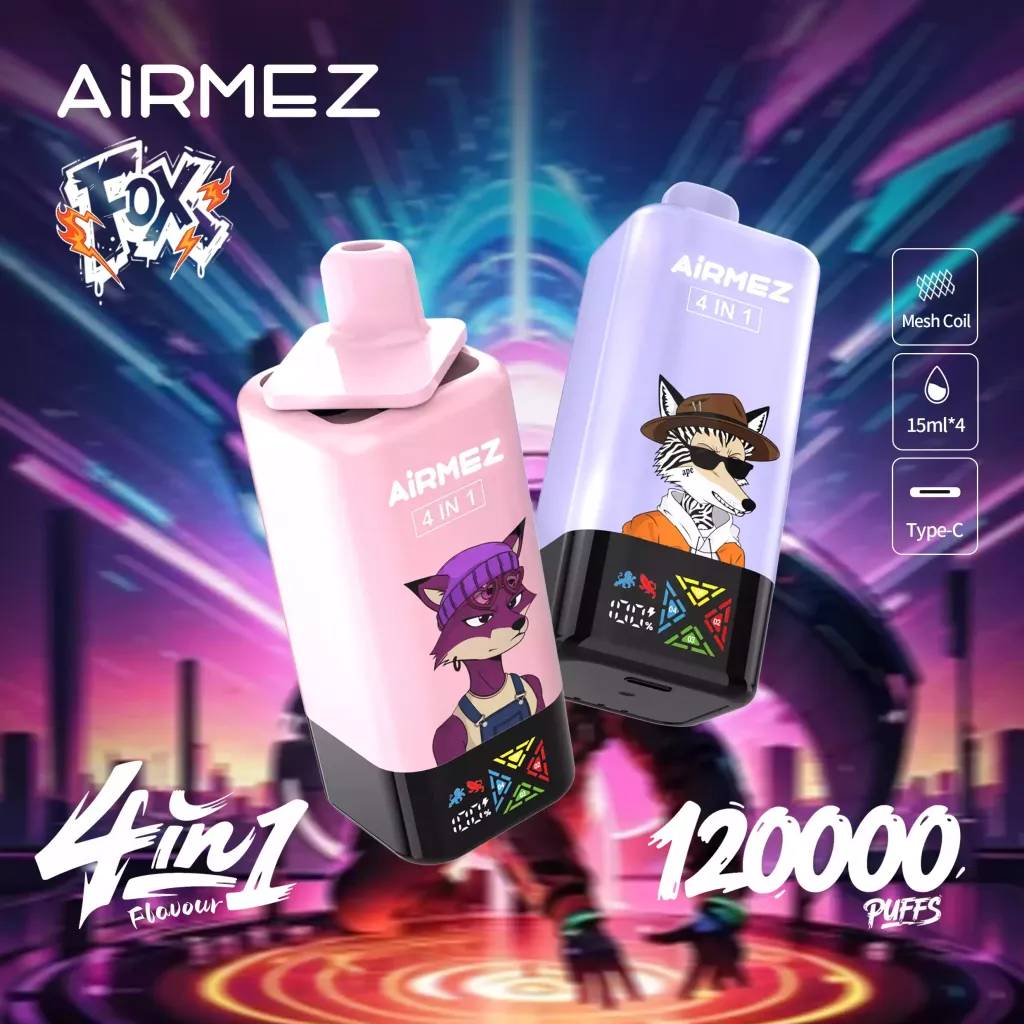 AIRMEZ-FOX-120K-Puffs-4-IN-1-Screen-Low-Nicotine-Bulk-Buy-Original-Rechargeable-Disposable-Vapes-Wholesale0 AIRMEZ-FOX-120K-Puffs-4-IN-1-Screen-Low-Nicotine-Bulk-Buy-Original-Rechargeable-Disposable-Vapes-Wholesale0