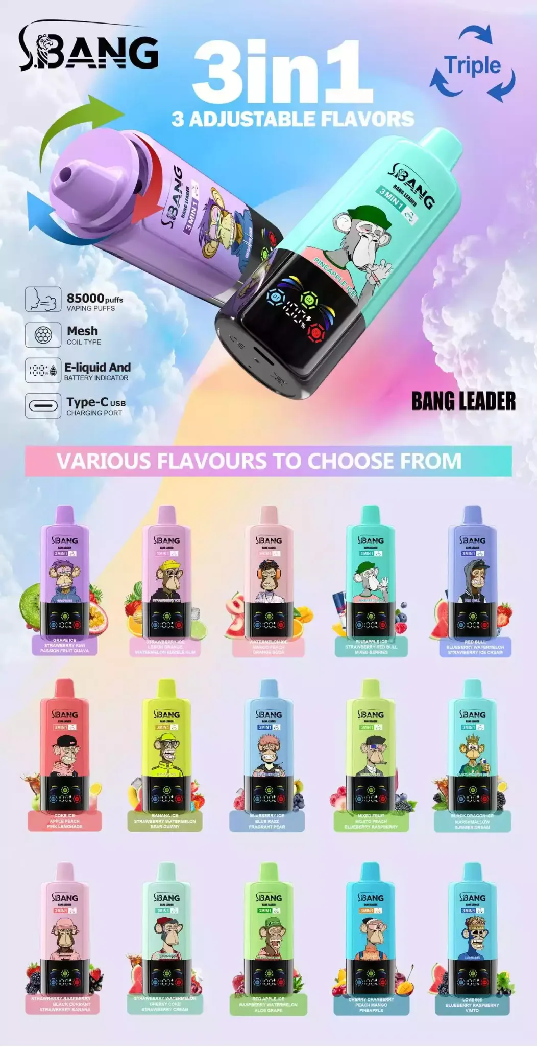 Bang Leader 85000 Puffs jednorazowy vape 3 w 1