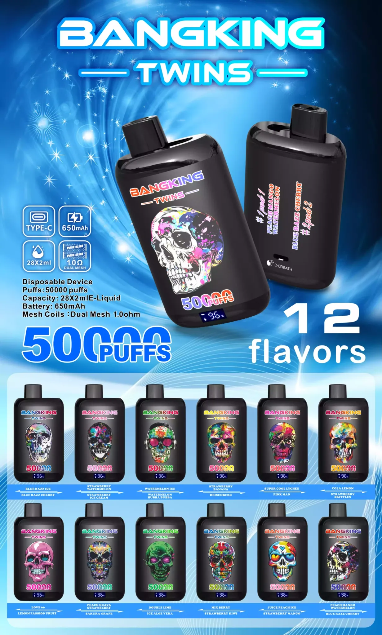 Bang King Twins 50000 Puffs smaki