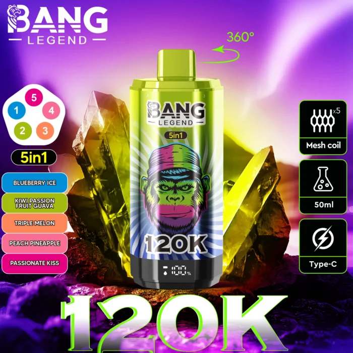 Bang-Legend-120000-120K-Puffs-5-in-1-Flavors-blueberry-ice-kiwi-passion-fruit-guava-triple-melon-peach-pineapple-passionate-kiss