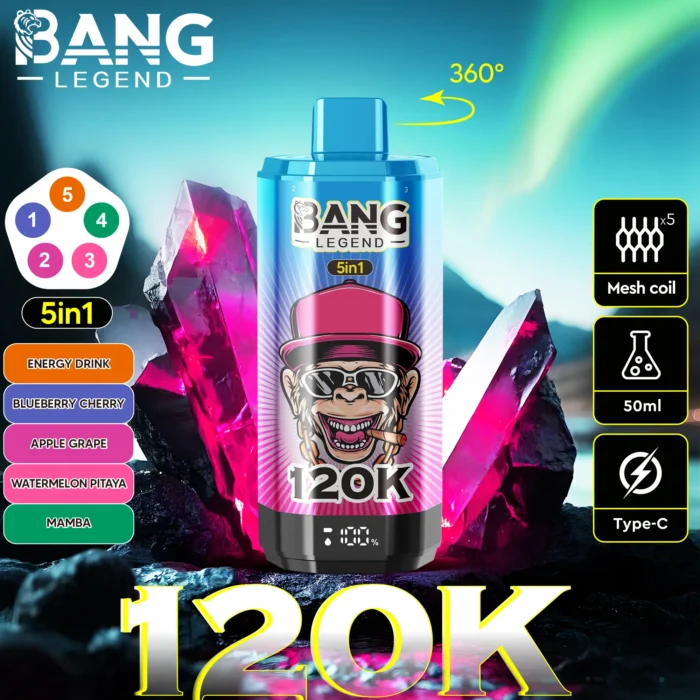 Bang-Legend-120000-120K-Puffs-5-in-1-Flavors-energy-drink-blueberry-cherry-apple-grape-watermelon-dragon-fruit-mamba