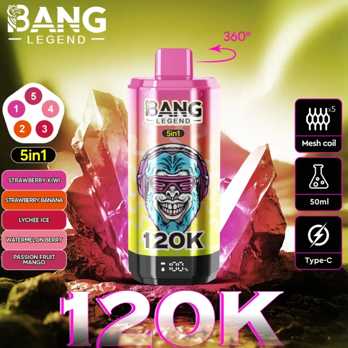 Bang-Legend-120000-120K-Puffs-5-in-1-Flavors-strawberry-kiwi-strawberry-banana-lychee-ice-watermelon-berry-passion-fruit-mango