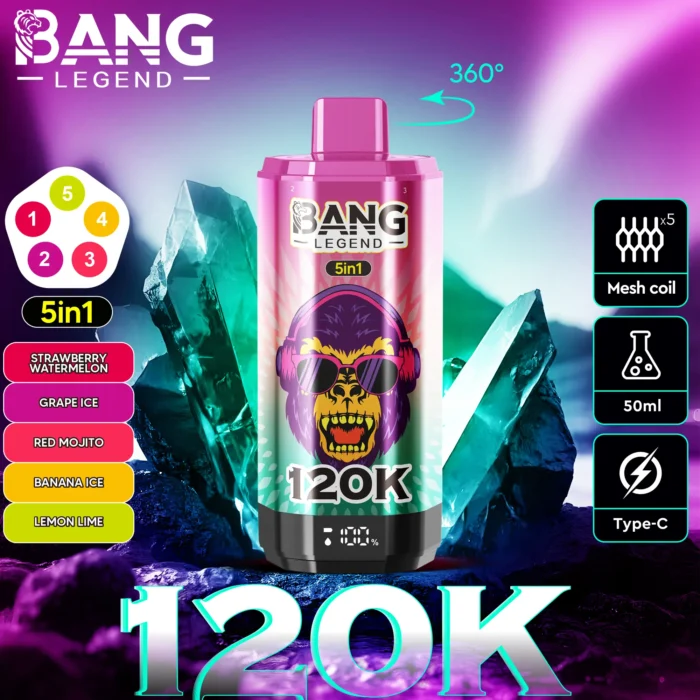 Bang-Legend-120000-120K-Puffs-5-in-1-Flavors-strawberry-watermelon-grape-ice-red-mojito-banana-ice-lemon-lime