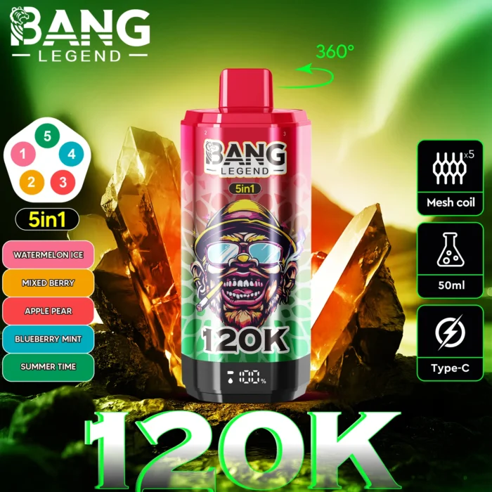 Bang-Legend-120000-120K-Puffs-5-in-1-Flavors-watermelon-ice-mixed-berries-apple-pear-blueberry-mint-summer-time