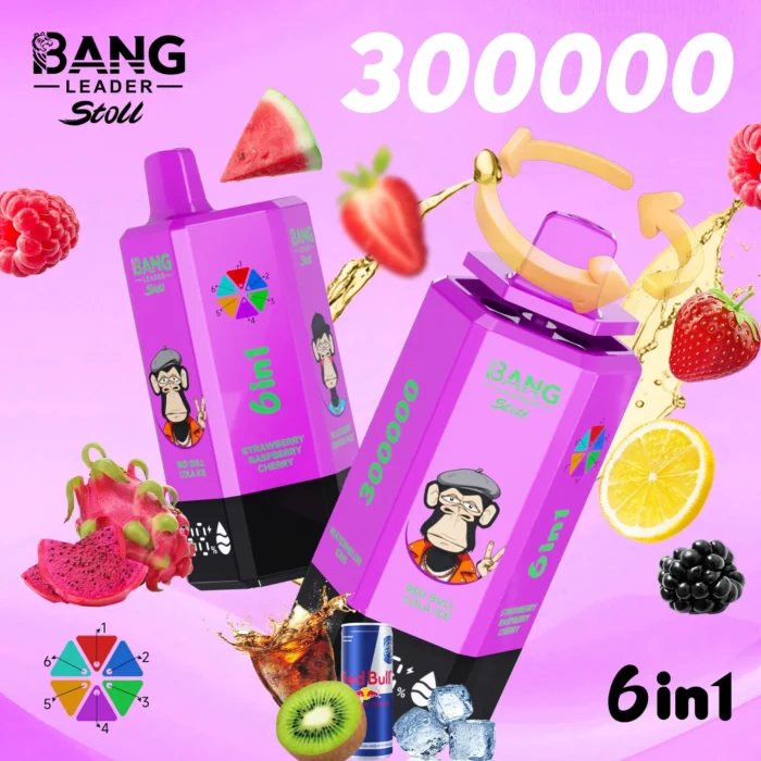 Bang_leader_stoll_300000_puffs_vape_RedBullColaIce_StrawberryRaspberryCherry_BlackberryDragonFruit_LemonLime_RaspberryPomp_WatermelonKiwi