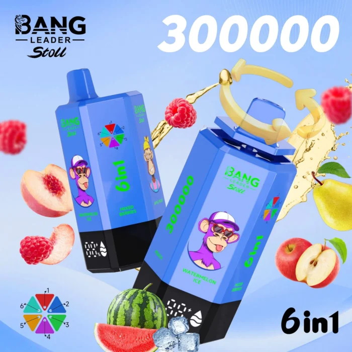 Bang_leader_stoll_300000_puffs_vape_watermelonice_mixedberries_applepear_blueberrymint_summertime_peach