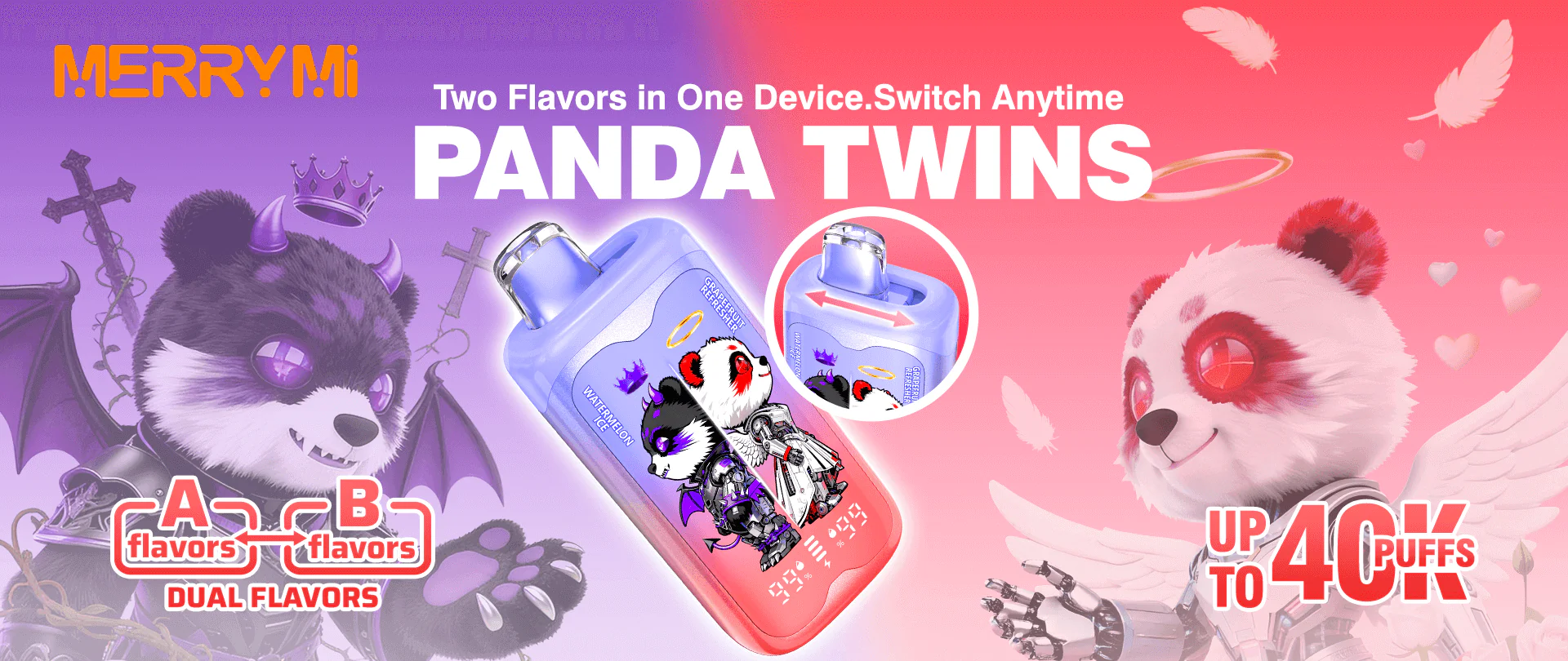 Merry Mi PANDA TWINS 40000 Puffs – jednorazowy vape 2w1 z dwoma smakami | Vapowo Polska