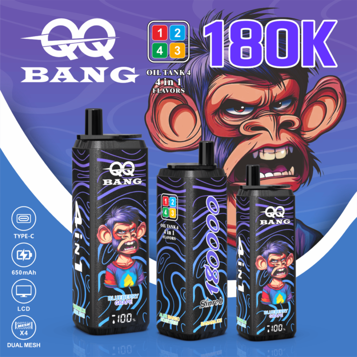 QQ Bang 180K Puffs - zestaw smakow Banana Ice / Watermelon / Bubblegum / Blueberry / Grape / Aloe / Mango / Melon