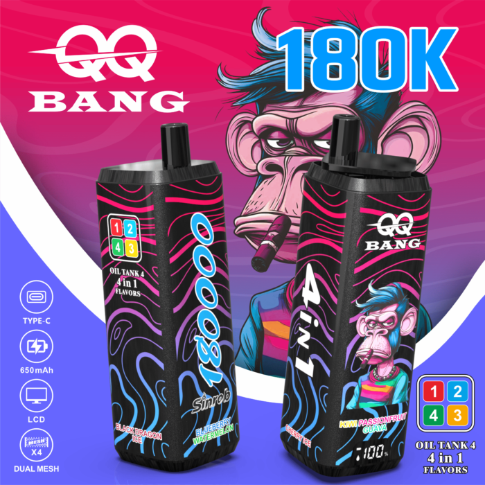 QQ Bang 180K Puffs - zestaw smakow Blueberry / Watermelon / Cherry Ice / Kiwi / Passionfruit / Guava / Black Dragon Ice