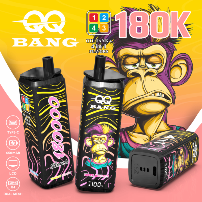 QQ Bang 180K Puffs - zestaw smakow Mango / Peach / Grape Ice / Mixed Berries / Blueberry / Red Bull