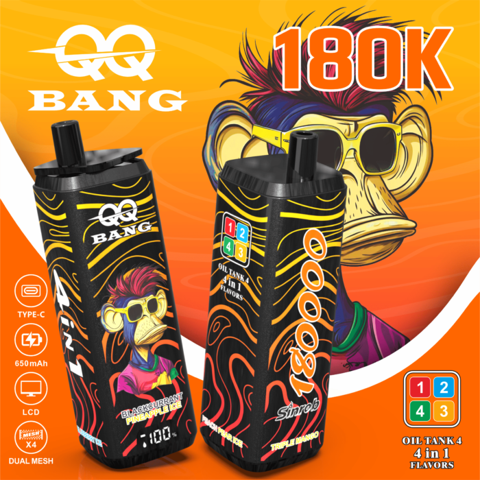 QQ Bang 180K Puffs - zestaw smakow Triple Mango / Blueberry Ice / Blackcurrant / Pineapple Ice / Peach / Pear Ice